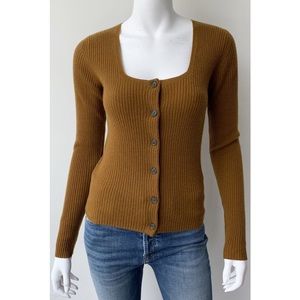 VINCE Cashmere Ribbed Square Neck Cardigan Sweater
